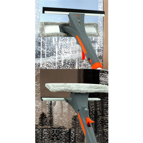 Stergător de geamuri telescopic ZMR cu pulverizator integrat, 2 lavete microfibră, racletă cauciuc, extensibil 25-193 cm, multifuncțional, gri [3]