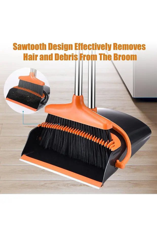 Set mătură și făraș cu coadă ZMR din oțel și plastic, design negru/portocaliu, depozitare verticală, 26x25.5x83 cm, ușor de utilizat și depozitat [3]