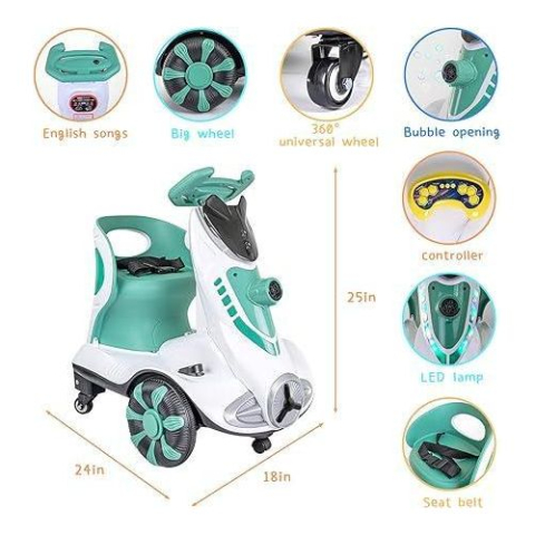 Masinute si vehicule pentru copii - Scuter electric pentru copii ZMR 3-6 ani, 6V 4Ah, aparat făcut baloane și boxă muzicală, viteză 3.5-5.5 km/h, telecomandă verde