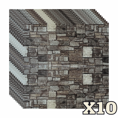TAPET 3D AUTOADEZIV - Set 10 Panouri Decorative Autoadezive 3D ZMR, 70x77 cm, Model 'Eleganta din Piatra Rustica', Grosime 3 mm, Material PVC Rezistent, Acoperire: 5,4 mp – Un Aspect Autentic cu Tonuri Naturale