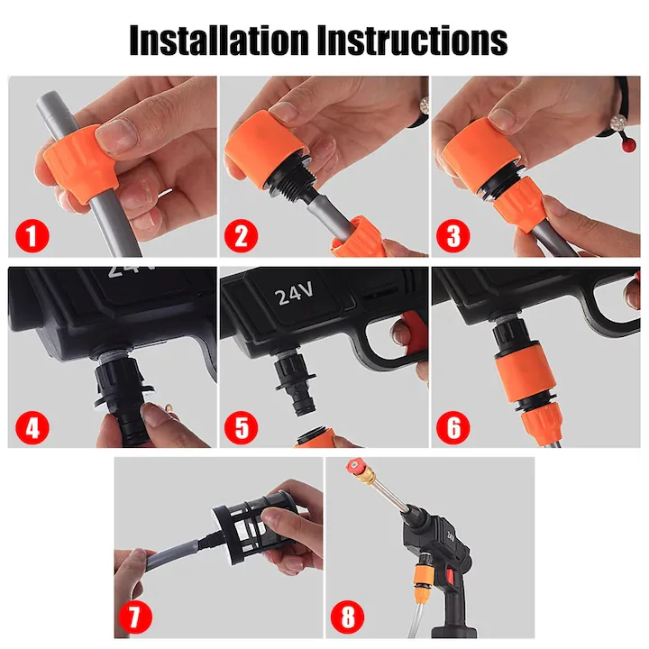 Aparat de Spalat cu Presiune Portabil ZMR, 40 Bar, 300W, Acumulator 48V 12.000 mAh, Autonomie 30 min, Furtun 5m, 2 Duze Reglabile, Rezervor Detergenti, Jet Puternic, Ideal pentru Masina, Curte, Mobili [6]