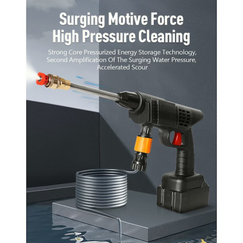 Aparat de Spalat cu Presiune Portabil ZMR, 40 Bar, 300W, Acumulator 48V 12.000 mAh, Autonomie 30 min, Furtun 5m, 2 Duze Reglabile, Rezervor Detergenti, Jet Puternic, Ideal pentru Masina, Curte, Mobili [3]