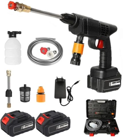 Aparat de Spalat cu Presiune Portabil ZMR, 40 Bar, 300W, Acumulator 48V 12.000 mAh, Autonomie 30 min, Furtun 5m, 2 Duze Reglabile, Rezervor Detergenti, Jet Puternic, Ideal pentru Masina, Curte, Mobili [1]