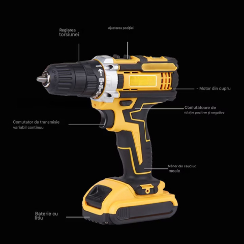 Masina de gaurit si insurubat cu percutie ZMR, 48V, 500W, cuplu 100Nm, 2 acumulatori Li-Ion 8.0Ah, 2 trepte viteza, mandrina automata 10mm, LED, valiza transport, 35 accesorii, control turatie, incarc [5]