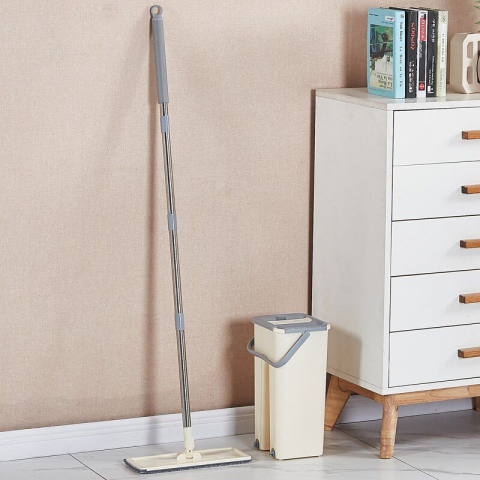 Mop Profesional cu Galeata cu Doua Cuve, Rotativ 360, Maner Telescopic Inox, Lavete Microfibra Reutilizabile [3]