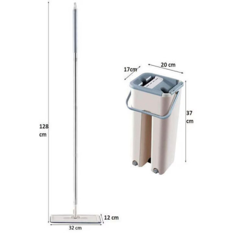 Mop Profesional cu Galeata cu Doua Cuve, Rotativ 360, Maner Telescopic Inox, Lavete Microfibra Reutilizabile [2]