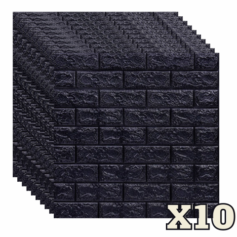 TAPET 3D AUTOADEZIV - Set 10 Panouri Decorative Autoadezive 3D ZMR, 70x77 cm, Design 'Caramida Neagra', Grosime 3 mm, Material PVC, Acoperire: 5,4 mp – Eleganta Moderna pentru Peretii din Living sau Holuri