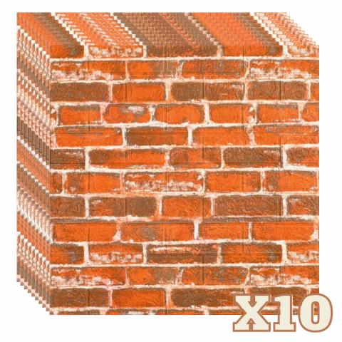 TAPET 3D AUTOADEZIV - Set 10 Panouri Decorative Autoadezive 3D ZMR, 70x77 cm, Model 'Caramida Rosie', Grosime 3 mm, Material PVC Rezistent la Umiditate, Acoperire: 5,4 mp – Ideal pentru Bucatarii, Cafenele sau Spatii Rusti