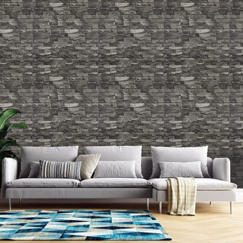 Set 10 Panouri Decorative Autoadezive 3D ZMR, 70x77 cm, Textura 'Piatra Naturala Intunecata', Grosime 3 mm, Material PVC Rezistent, Acoperire: 5,4 mp – Potrivit pentru Spatii cu Design Industrial [4]