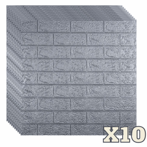TAPET 3D AUTOADEZIV - Set 10 Panouri Decorative Autoadezive 3D ZMR, 70x77 cm, Design 'Caramida Gri', Grosime 3 mm, Material PVC, Acoperire: 5,4 mp – Modern si Usor de Aplicat, Perfect pentru Spatii cu Aspect Industrial
