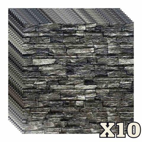 TAPET 3D AUTOADEZIV - Set 10 Panouri Decorative Autoadezive 3D ZMR, 70x77 cm, Textura 'Piatra Naturala Intunecata', Grosime 3 mm, Material PVC Rezistent, Acoperire: 5,4 mp – Potrivit pentru Spatii cu Design Industrial