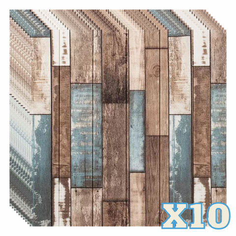 TAPET 3D AUTOADEZIV - Set 10 Panouri Decorative Autoadezive 3D ZMR, 70x70 cm, Model 'Lemn Rustic Vintage', Grosime 3 mm, Material PVC Rezistent la Apa, Acoperire: 4, 9 mp – Ambianta Retro si Calduroasa