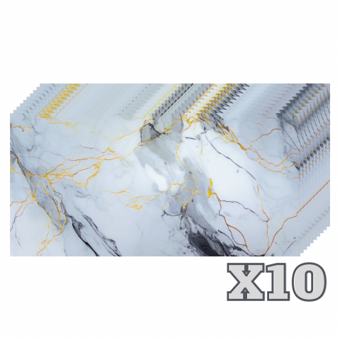 Placi Imitatie Marmura Autoadezive - Set 10 Placi Imitatie Marmura Autoadezive ZMR, 30x60 cm, Model 'Crapaturi Aurii', Grosime 2 mm, Material PVC Impermeabil, Acoperire: 1, 8 mp – Design Luxos cu Detalii Aurii