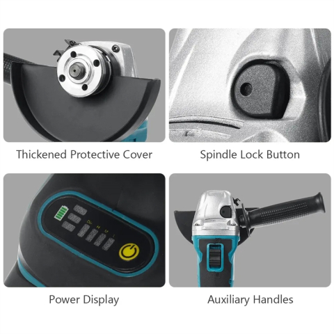 Polizor unghiular fara fir ZMR 125mm, 500W, 48V, motor fara perii, 3 trepte viteza, 2 acumulatori 1.5Ah, afisaj LED nivel baterie, maner lateral, blocare ax, protectie disc, carcasa aluminiu, incarcat [8]