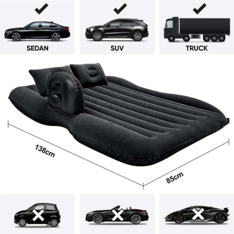 Saltea Auto Gonflabila ZMR pentru Bancheta Masinii, 75x125 cm, cu 2 Perne Incluse si Pompa Electrica, Design Ergonomic, Material PVC Rezistent, Impermeabil, Culoare Gri [3]