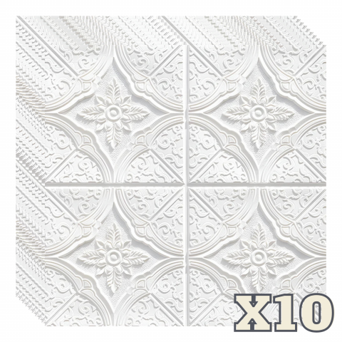 TAPET 3D AUTOADEZIV - Set 10 Panouri Decorative Autoadezive 3D ZMR, 70x70 cm, Model 'Geometric Floral', Grosime 3 mm, Material PVC Rezistent la Apa, Acoperire: 4, 9 mp – Pereti Sofisticati si Delicati