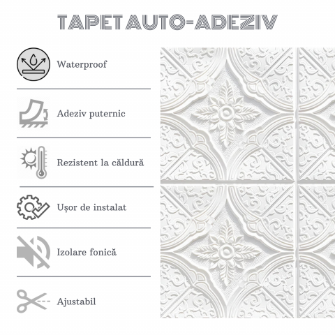 Set 10 Panouri Decorative Autoadezive 3D ZMR, 70x70 cm, Model 'Geometric Floral', Grosime 3 mm, Material PVC Rezistent la Apa, Acoperire: 4, 9 mp – Pereti Sofisticati si Delicati [1]