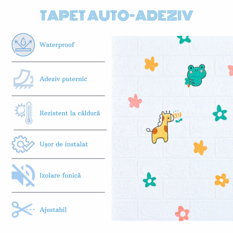 Set 10 Panouri Decorative Autoadezive 3D ZMR, 70x77 cm, Model 'Prieteni Veseli din Jungla', Grosime 3 mm, Material PVC Rezistent, Acoperire: 5,4 mp – Un Decor Plin de Culoare si Energie [1]