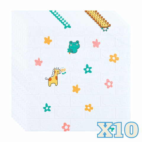 TAPET 3D AUTOADEZIV - Set 10 Panouri Decorative Autoadezive 3D ZMR, 70x77 cm, Model 'Prieteni Veseli din Jungla', Grosime 3 mm, Material PVC Rezistent, Acoperire: 5,4 mp – Un Decor Plin de Culoare si Energie