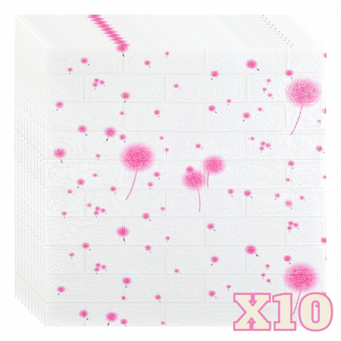 TAPET 3D AUTOADEZIV - Set 10 Panouri Decorative Autoadezive 3D ZMR, 70x77 cm, Model 'Puf Roz de Papadie', Grosime 3 mm, Material PVC Rezistent la Apa, Acoperire: 5,4 mp – Transformare Rapida si Eleganta a Peretilor