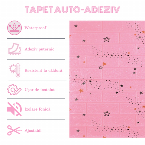 Set 10 Panouri Decorative Autoadezive 3D ZMR, 70x77 cm, Model 'Vis Galactic Roz', Grosime 3 mm, Material PVC Rezistent, Acoperire: 5,4 mp – Design Stelar cu Accente Jucause [1]