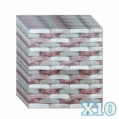 TAPET 3D AUTOADEZIV - Set 10 Panouri Decorative Autoadezive 3D ZMR, 70x77 cm, Model 'Cărămidă Alb-Gri-Roz în Relief'