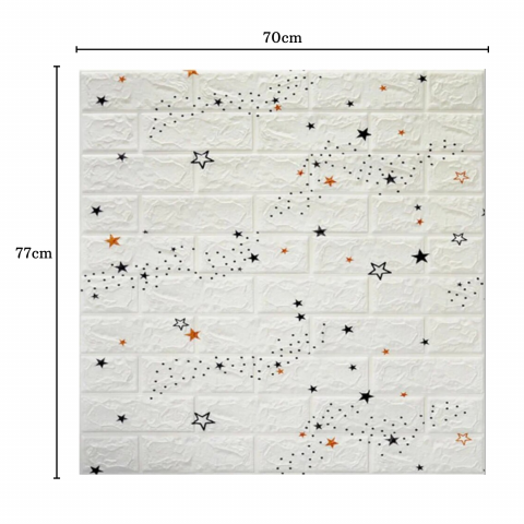 Set 10 Panouri Decorative Autoadezive 3D ZMR, 70x77 cm, Model 'Cărămidă Albă cu Stele Negre și Portocalii' [1]