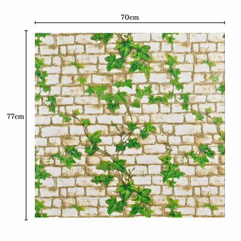 Set 10 Panouri Decorative Autoadezive 3D ZMR, 70x77 cm, Model 'Cărămidă Albă cu Viță de Vie Verde' [1]