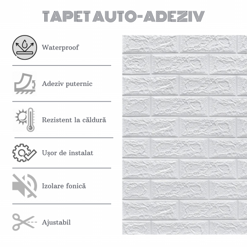 Set 10 Panouri Decorative Autoadezive 3D ZMR, 70x77 cm, Model 'Caramida Alba Minimalista', Grosime 3 mm, Material PVC Rezistent la Apa, Acoperire: 5,4 mp – Perfecte pentru Livinguri si Dormitoare cu S [3]