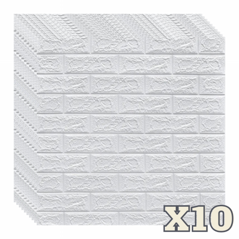 TAPET 3D AUTOADEZIV - Set 10 Panouri Decorative Autoadezive 3D ZMR, 70x77 cm, Model 'Caramida Alba Minimalista', Grosime 3 mm, Material PVC Rezistent la Apa, Acoperire: 5,4 mp – Perfecte pentru Livinguri si Dormitoare cu S