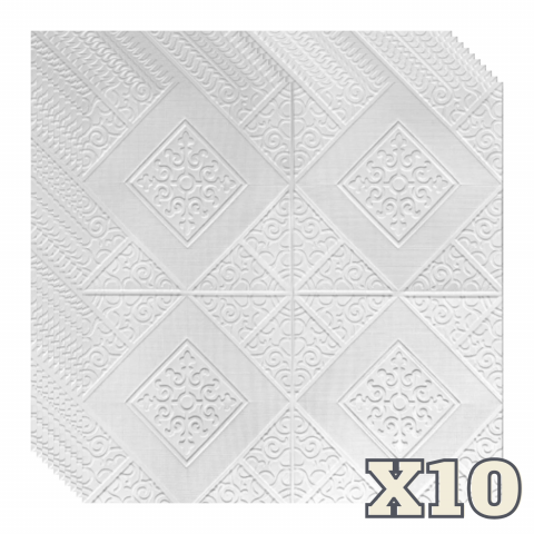 TAPET 3D AUTOADEZIV - Set 10 Panouri Decorative Autoadezive 3D ZMR, 70x70 cm, Model 'Diamant Alb', Grosime 3 mm, Material PVC Rezistent la Apa, Acoperire: 4, 9 mp – Decoratiuni Geometrice pentru Spatii Stilate