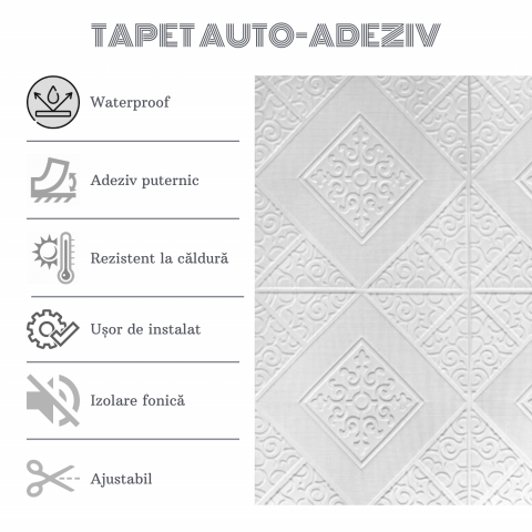 Set 10 Panouri Decorative Autoadezive 3D ZMR, 70x70 cm, Model 'Diamant Alb', Grosime 3 mm, Material PVC Rezistent la Apa, Acoperire: 4, 9 mp – Decoratiuni Geometrice pentru Spatii Stilate [3]