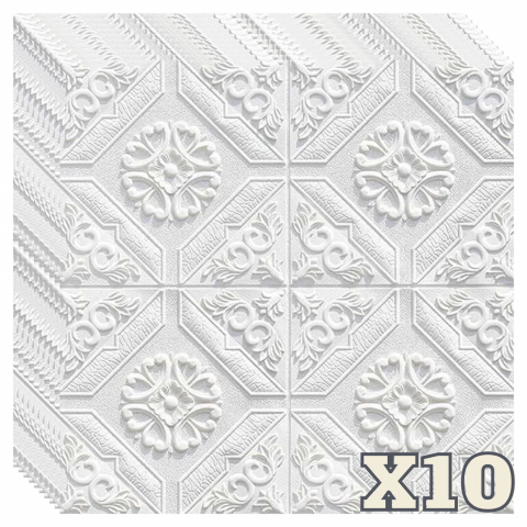 TAPET 3D AUTOADEZIV - Set 10 Panouri Decorative Autoadezive 3D ZMR, 70x70 cm, Model 'Vintage Detaliat', Grosime 3 mm, Material PVC Rezistent la Apa, Acoperire: 4, 9 mp – Pereti cu Farmec Vintage