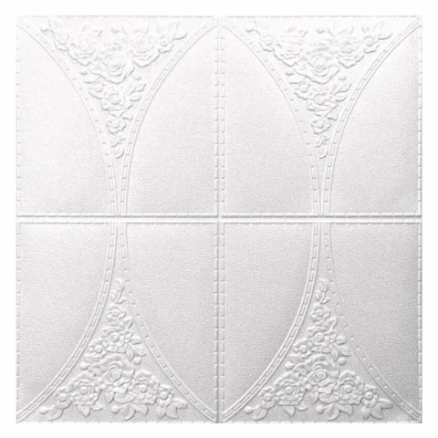 Set 10 Panouri Decorative Autoadezive 3D ZMR, 70x70 cm, Model 'Floral Arc Alb', Grosime 3 mm, Material PVC Rezistent la Apa, Acoperire: 4, 9 mp – Design Floral Clasic pentru Spatii Distinse [1]