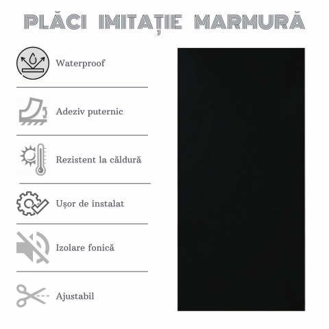 Set 10 Plăci Autoadezive Uni ZMR, 30x60 cm, Model 'Noir Absolut', Grosime 2 mm, Material PVC Impermeabil, Acoperire: 1,8 mp – Ideal pentru Interioare Elegante și Minimaliste - ZMR [3]