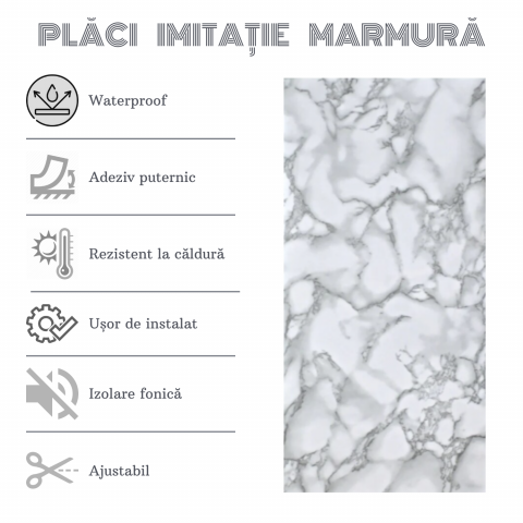 Set 10 Plăci Imitatie Marmură Autoadezive ZMR, 30x60 cm, Model 'Lumina Arctică', Grosime 2 mm, Material PVC Impermeabil, Acoperire: 1,8 mp – Pentru Interioare Rafinate și Moderne - ZMR [3]