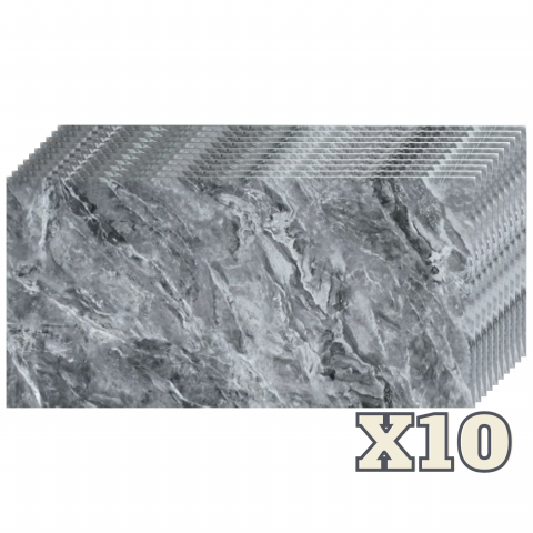 Placi Imitatie Marmura Autoadezive - Set 10 Placi Imitatie Marmura Autoadezive ZMR, 30x60 cm, Design 'Marmura Gri Moderna', Grosime 2 mm, Material PVC Impermeabil, Acoperire: 1,8 mp – Perfecte pentru Bucatarii, Holuri sau Zone de Accent