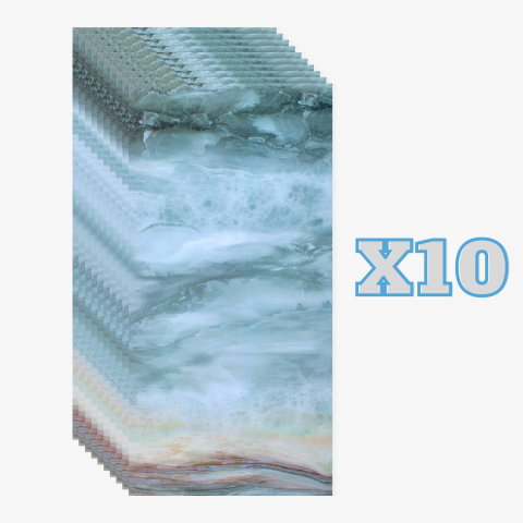 Placi Imitatie Marmura Autoadezive - Set 10 Plăci Imitatie Marmură Autoadezive ZMR, 30x60 cm, Model 'Azur Tranquil', Grosime 2 mm, Material PVC Impermeabil, Acoperire: 1,8 mp – Pentru Interioare Moderne și Relaxante - ZMR