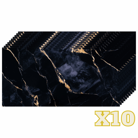 Placi Imitatie Marmura Autoadezive - Set 10 Plăci Imitatie Marmură Autoadezive ZMR, 30x60 cm, Model 'Noaptea Aurie', Grosime 2 mm, Material PVC Impermeabil, Acoperire: 1,8 mp – Pentru Interioare Luxuriate și Moderne - ZMR