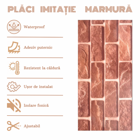 Set 10 Plăci Imitatie Cărămidă Autoadezive ZMR, 30x60 cm, Model 'Farmec Rustic', Grosime 2 mm, Material PVC Impermeabil, Acoperire: 1,8 mp – Ideal pentru Decor Vintage și Modern - ZMR [3]