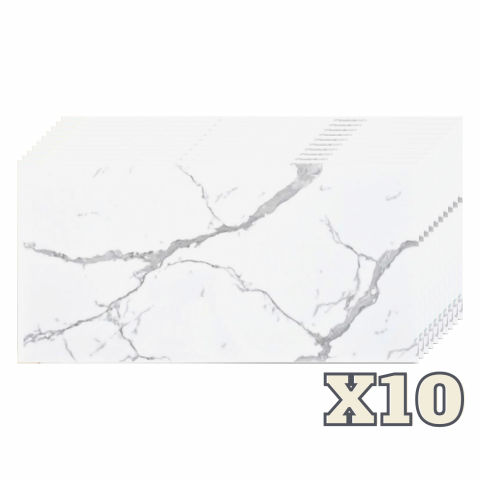 Placi Imitatie Marmura Autoadezive - Set 10 Placi Imitatie Marmura Autoadezive ZMR, 30x60 cm, Design 'Marmura Alba', Grosime 2 mm, Material PVC Impermeabil, Acoperire: 1,8 mp – Potrivite pentru Peretii din Bucatarii sau Bai