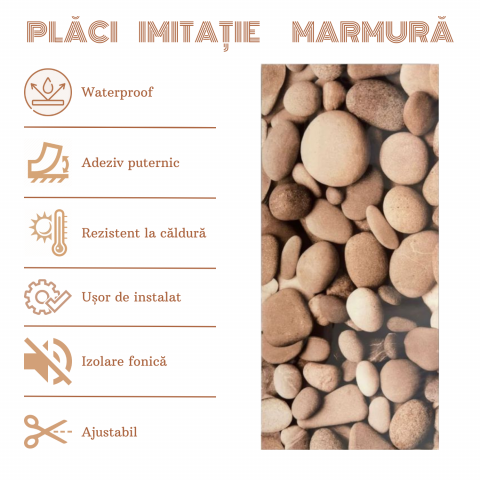 Set 10 Placi Imitatie Marmura Autoadezive ZMR, 30x60 cm, Design 'Pietricele Naturale', Grosime 2 mm, Material PVC Rezistent la Apa, Acoperire: 1,8 mp – Ideale pentru Zonele de Accent din Living sau Sp [3]