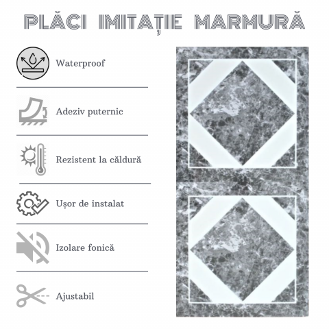 Set 10 Plăci Imitatie Marmură Autoadezive ZMR, 30x60 cm, Model 'Geometric Royal', Grosime 2 mm, Material PVC Impermeabil, Acoperire: 1,8 mp – Pentru Interioare Distincte și Elegante - ZMR [3]