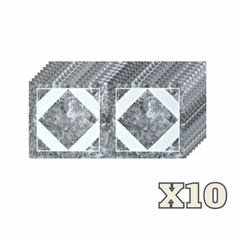 Placi Imitatie Marmura Autoadezive - Set 10 Plăci Imitatie Marmură Autoadezive ZMR, 30x60 cm, Model 'Geometric Royal', Grosime 2 mm, Material PVC Impermeabil, Acoperire: 1,8 mp – Pentru Interioare Distincte și Elegante - ZMR