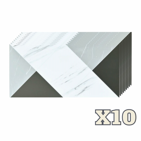 Placi Imitatie Marmura Autoadezive - Set 10 Plăci Imitatie Marmură Autoadezive ZMR, 30x60 cm, Model 'Contrast Modern', Grosime 2 mm, Material PVC Impermeabil, Acoperire: 1,8 mp – Ideal pentru Interioare Contemporane - ZMR