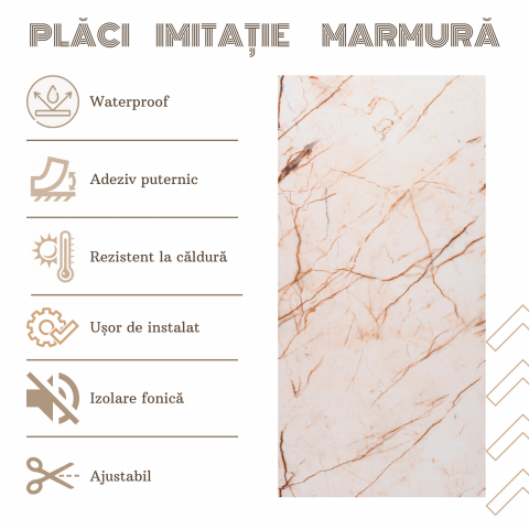 Set 10 Placi Imitatie Marmura Autoadezive ZMR, 30x60 cm, Model 'Amurg in Desert', Grosime 2 mm, Material PVC Impermeabil, Acoperire: 1, 8 mp – Tonuri Calde pentru Atmosfera Primitoare [3]