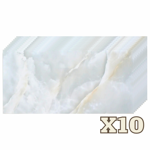 Placi Imitatie Marmura Autoadezive - Set 10 Placi Imitatie Marmura Autoadezive ZMR, 30x60 cm, Model 'Marmura Alba', Grosime 2 mm, Material PVC Impermeabil, Acoperire: 1,8 mp – Perfecte pentru Spatii Umede precum Bai sau Bucatarii