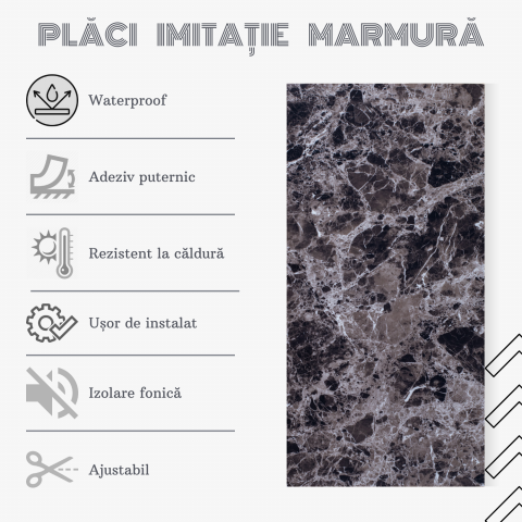 Set 10 Placi Imitatie Marmura Autoadezive ZMR, 30x60 cm, Model 'Tacerea Abisului', Grosime 2 mm, Material PVC Impermeabil, Acoperire: 1, 8 mp – Ideal pentru Interioare Elegante [3]