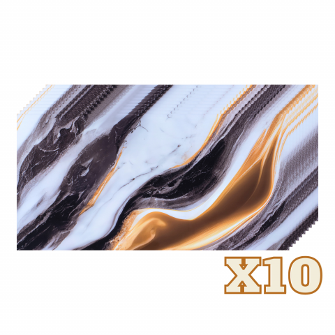 Placi Imitatie Marmura Autoadezive - Set 10 Placi Imitatie Marmura Autoadezive ZMR, 30x60 cm, Model 'Valurile Soarelui', Grosime 2 mm, Material PVC Impermeabil, Acoperire: 1, 8 mp – Accente Aurii pentru Interioare Luminoase