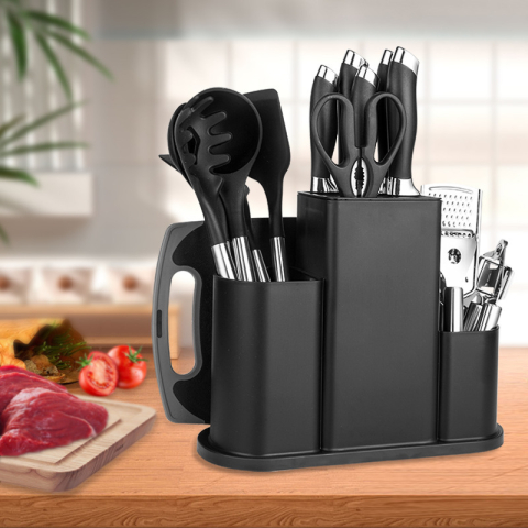 Set 20 Piese Ustensile de Bucatarie si Cutite ZMR® cu Suport Elegant, Tocator, Ustensile din Silicon Rezistente la Caldura, Cutite din Otel Inoxidabil, Accesorii pentru Gatit si Copt, Foarfeca, Razato [8]